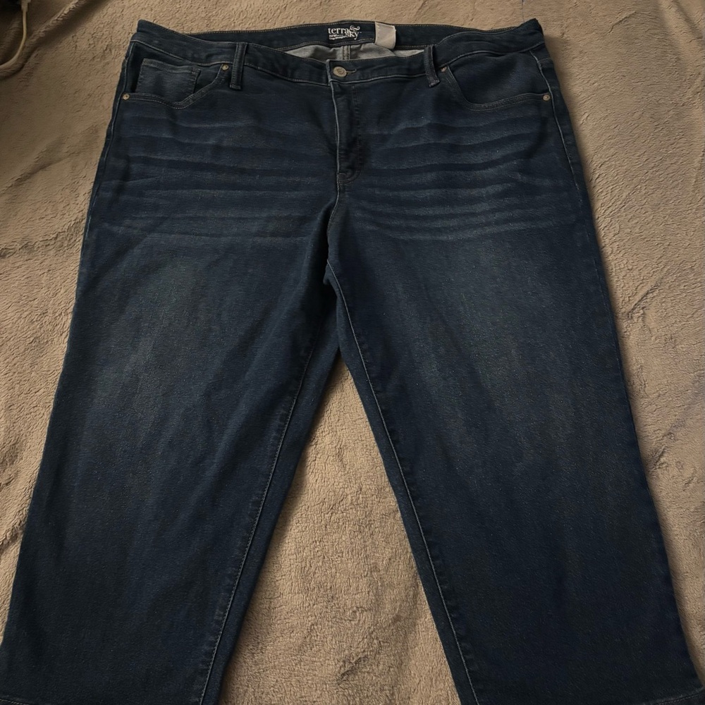 Terra & Sky Straight Jeans Womens 22W Dark Wash High Rise Stretch Denim Plus